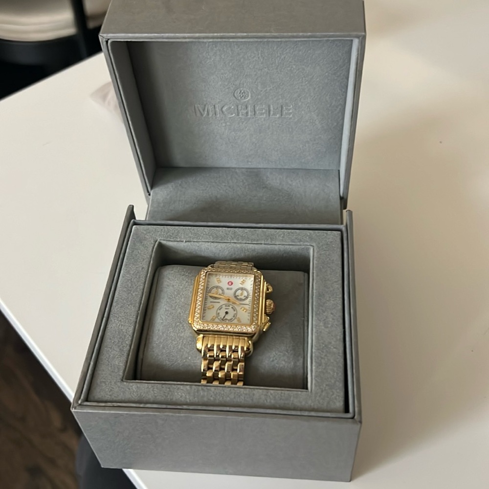 Michele Deco Gold Diamond Bracelet Watch